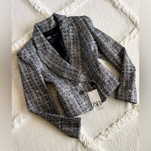 Zara Black and White Tweed Blazer